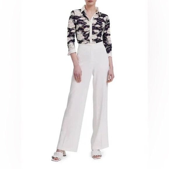 NWT Anne Fontaine Vaxy Navy And White Floral Lace Poplin 3/4 Sleeve Shirt - Picture 3 of 12